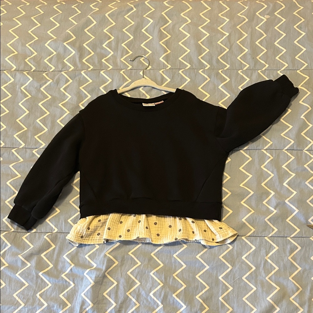Zara Black Sweatshirt with Cream Polka Dot Hem